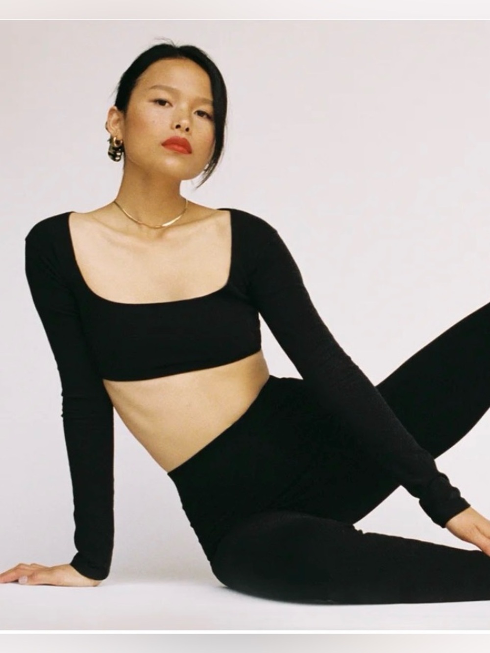 Gil Rodriguez Long-Sleeve Black Crop Top - Women's Square Neck Top
